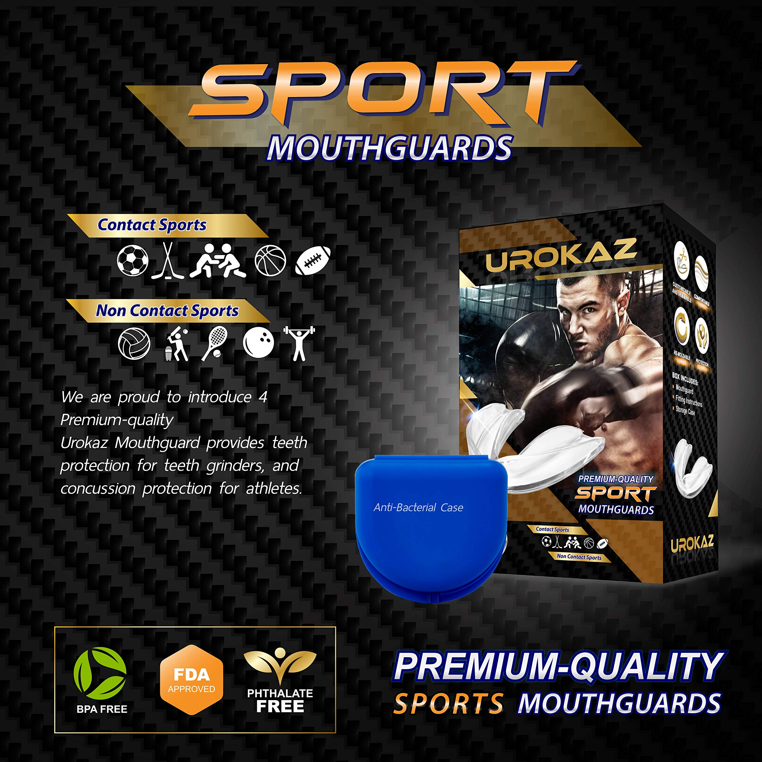 UROKAZ Football Mouth Guard Sports 5 Pieces Mouthguard and Mouthpiece for Boxing, MMA, Basketball, Lacrosse, Muay Thai, Hockey Mouthguards One Size Fit All for Contact and Non Contact Sport