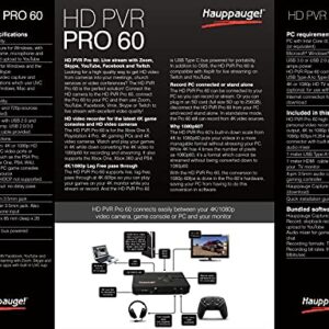 HAUPPAUGE HD PVR Pro 60 HD 4K in/Out 1080P 60fps Capture and Streaming PC Connected and Stand Alone for Zoom Skype YouTube Live and Twitch 1684