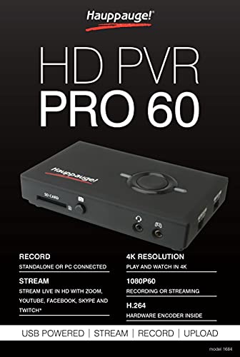 HAUPPAUGE HD PVR Pro 60 HD 4K in/Out 1080P 60fps Capture and Streaming PC Connected and Stand Alone for Zoom Skype YouTube Live and Twitch 1684