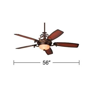 Casa Vieja 56" Casa Esperanza Vintage Indoor Ceiling Fan with Light LED Remote Control Dimmable Antique Bronze Gold Shaded Teak Blades for House Bedroom Living Room Home Kitchen Dining Office