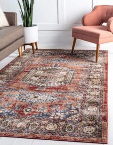 unique loom utopia collection area rug - larissa (7' 1" x 10' rectangle, terracotta/ blue)