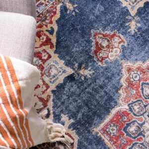 Unique Loom Utopia Collection Traditional Classic Vintage Inspired Area Rug with Warm Hues, 7' Octagon, Dark Blue/Beige