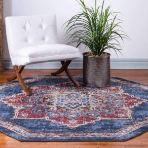 Unique Loom Utopia Collection Traditional Classic Vintage Inspired Area Rug with Warm Hues, 7' Octagon, Dark Blue/Beige