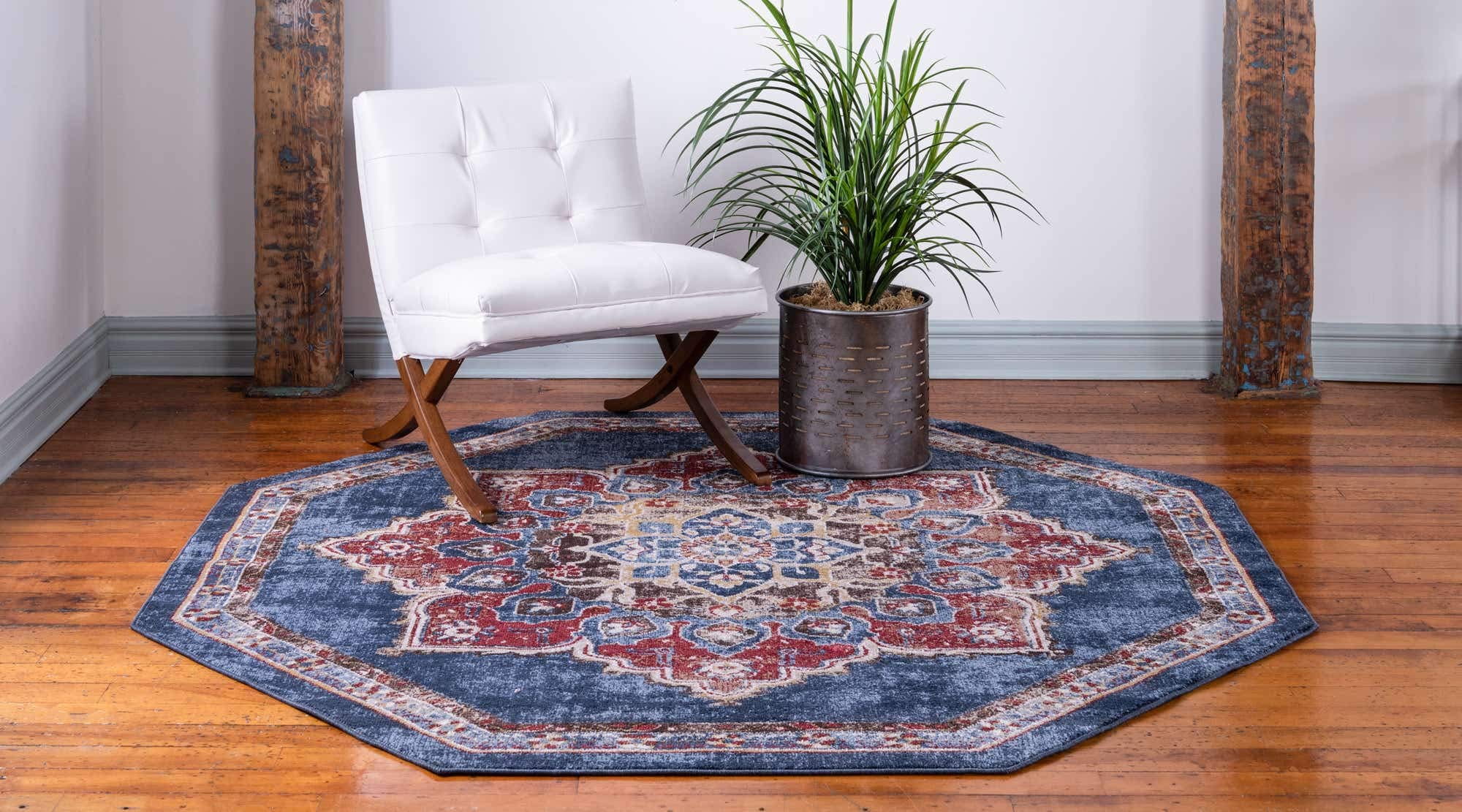 Unique Loom Utopia Collection Traditional Classic Vintage Inspired Area Rug with Warm Hues, 7' Octagon, Dark Blue/Beige