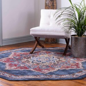 Unique Loom Utopia Collection Traditional Classic Vintage Inspired Area Rug with Warm Hues, 7' Octagon, Dark Blue/Beige