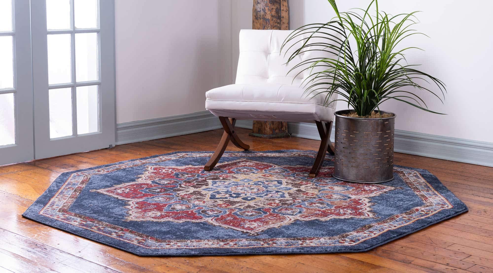 Unique Loom Utopia Collection Traditional Classic Vintage Inspired Area Rug with Warm Hues, 7' Octagon, Dark Blue/Beige