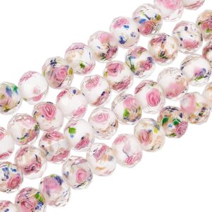 ph pandahall 60pcs 9~10mm rose lampwork beads gold sand glass beads handmade flower glass beads round loose beads for rosary making jewelry craft making with 1.5~2mm hole - white