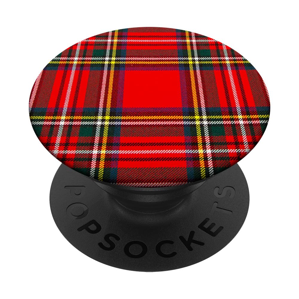 Red Scottish Plaid Pattern Trendy Stripes Plaid Fabric Shawl PopSockets PopGrip: Swappable Grip for Phones & Tablets PopSockets Standard PopGrip