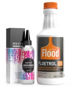 floetrol pouring medium for acrylic paint - flood floetrol additive and pixiss acrylic pouring oil - perfect flow 100% pure high grade silicone (100ml/3.3-ounce)