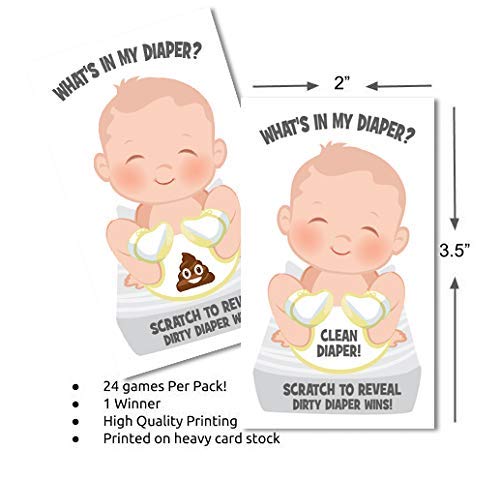 What's In My Diaper Baby Shower Scratch Off Game | 24 Cards - 1 Winner | Baby Shower Games | Baby Shower Prizes | Door Prizes | Baby Shower Decorations Neutral | Diaper Party | Dirty Diaper Game