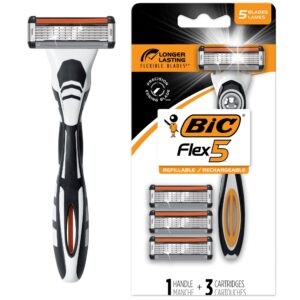 bic flex 5 hybrid razor - 1 count handle & 3 count cartridges per package - pack of 2 packages