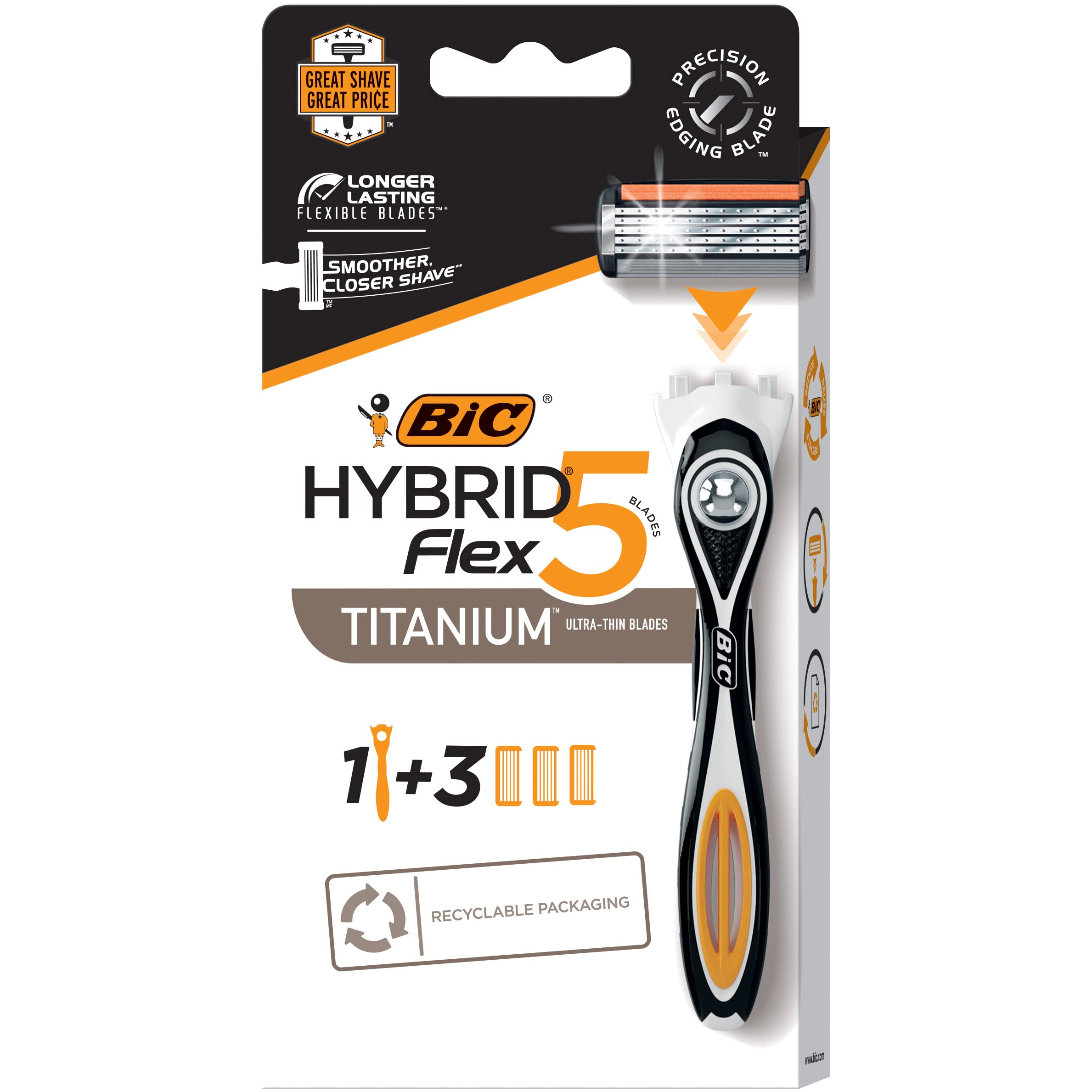 Bic Flex 5 Hybrid Razor - 1 Count Handle & 3 Count Cartridges Per Package - Pack of 2 Packages