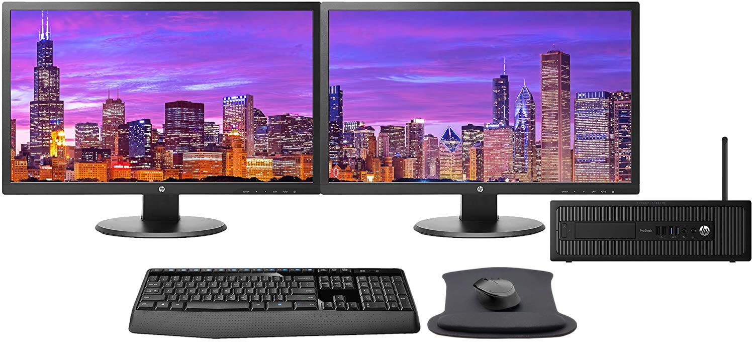 HP ProDesk 600 G1 SFF, Intel i5, 8GB, 256GB SSD, Win 10, Dual (2) 24" FHD Monitors, AC600Mbps WiFi, Wireless Keyboard Mouse, Gel Mousepad (Renewed)