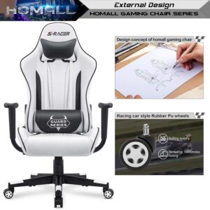 Homall Gaming Chair Office Chair High Back Racing Computer Desk Chair PU Leather Chair Executive and Ergonomic Swivel Chair with Headrest and Lumbar Support (White)