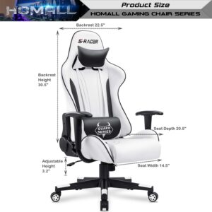 Homall Gaming Chair Office Chair High Back Racing Computer Desk Chair PU Leather Chair Executive and Ergonomic Swivel Chair with Headrest and Lumbar Support (White)