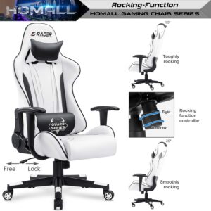 Homall Gaming Chair Office Chair High Back Racing Computer Desk Chair PU Leather Chair Executive and Ergonomic Swivel Chair with Headrest and Lumbar Support (White)