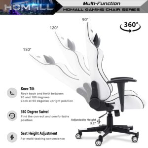 Homall Gaming Chair Office Chair High Back Racing Computer Desk Chair PU Leather Chair Executive and Ergonomic Swivel Chair with Headrest and Lumbar Support (White)