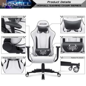 Homall Gaming Chair Office Chair High Back Racing Computer Desk Chair PU Leather Chair Executive and Ergonomic Swivel Chair with Headrest and Lumbar Support (White)