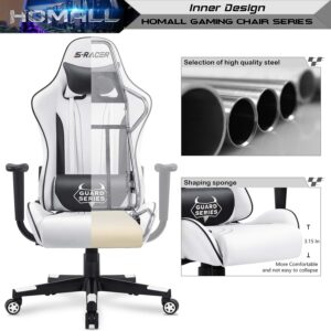 Homall Gaming Chair Office Chair High Back Racing Computer Desk Chair PU Leather Chair Executive and Ergonomic Swivel Chair with Headrest and Lumbar Support (White)