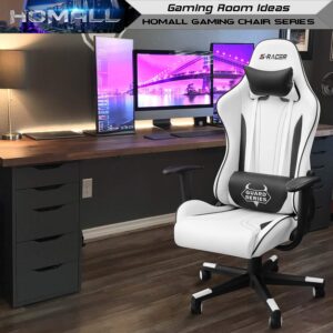 Homall Gaming Chair Office Chair High Back Racing Computer Desk Chair PU Leather Chair Executive and Ergonomic Swivel Chair with Headrest and Lumbar Support (White)