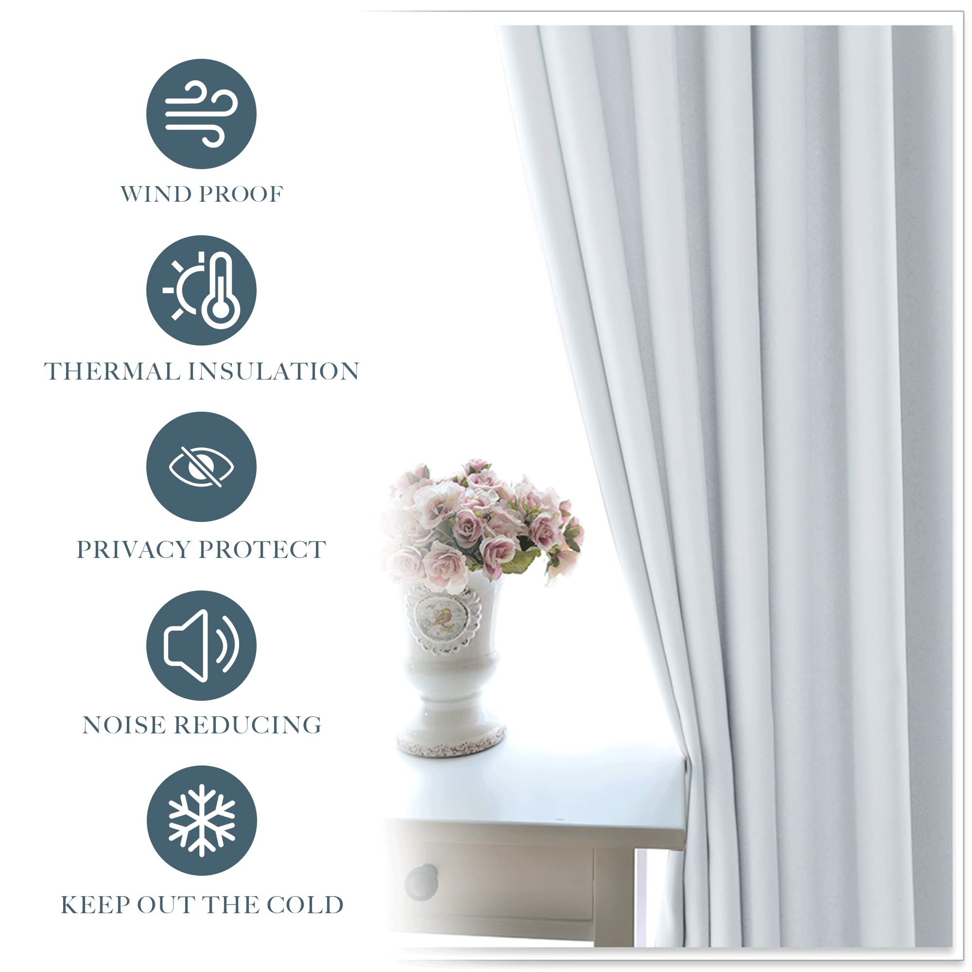 PONY DANCE White Window Curtains - 42 inch W by 90 L Grayish White Thermal Insulated Curtain Drapes Light Filter Energy Efficient Modern Design Style for Home Decor, 2 Pieces