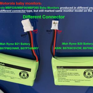 iMah Ryme B21 Battery Compatible with Motorola Baby Monitor MBP33XL (only fits MBP33S MBP36 MBP36S newer 800mAh version) MBP481 MBP482 MBP483 (Don't fit MBP33 MBP33S MBP36 MBP36S older 900mAh version)