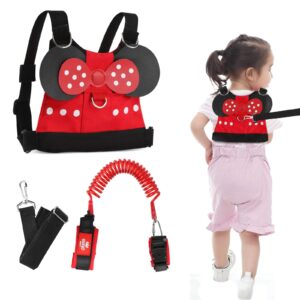 lehoo castle toddler harness with leash, 4-in-1 toddler leash with anti lost wrist link for toddlers, kid leashes for girls, baby leashes for toddlers (minnie)