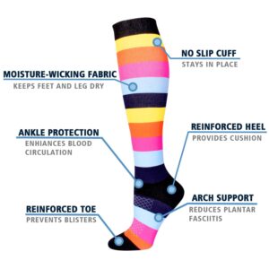 Double Couple 3 Pairs Compression Socks for Women Men 20-30mmhg Knee High Stocking for Sports Running Travel Nurses