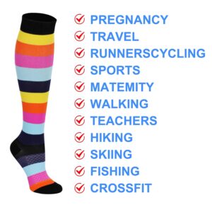 Double Couple 3 Pairs Compression Socks for Women Men 20-30mmhg Knee High Stocking for Sports Running Travel Nurses