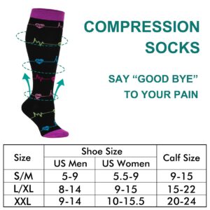 Double Couple 3 Pairs Compression Socks for Women Men 20-30mmhg Knee High Stocking for Sports Running Travel Nurses