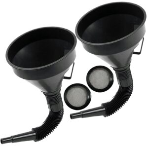 Flex Funnel - Wide Mouth Flexible Funnel with Handle, Multi-Functional Large Plastic Automotive Funnels for Cars and Motorcycles, Engine Oil, Liquid, Diesel, Kerosene,Gasoline (2pcs * 5.2" Black)