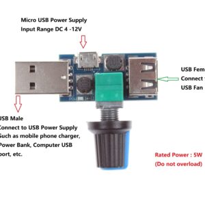 NOYITO 5V USB Fan Stepless Speed Controller Regulator with Switch Speed Module DC 4-12V to 2.5-8V 5W （Pack of 2）