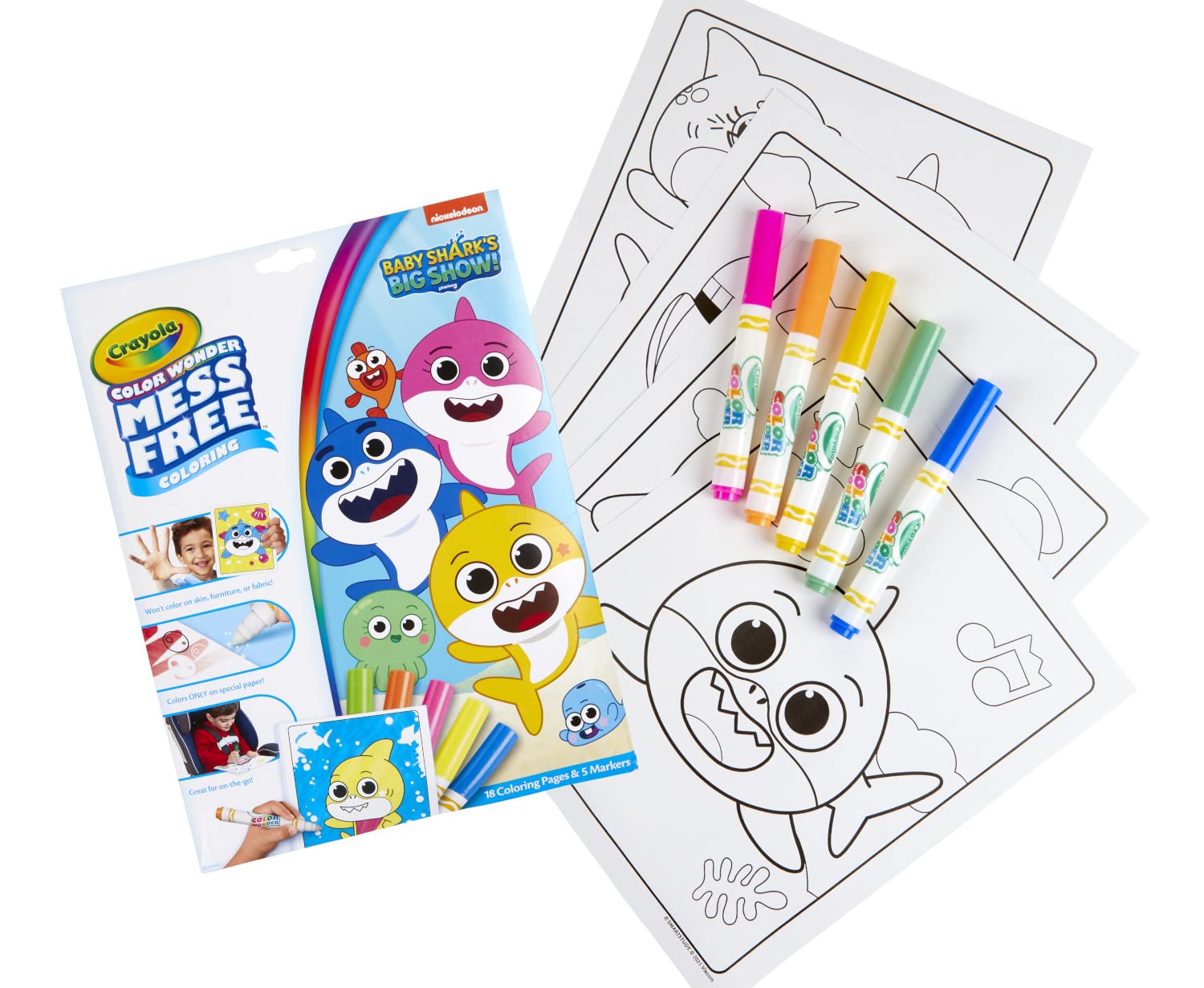 Crayola Baby Shark Color Wonder Pages, Mess Free Coloring For Toddlers, Toddler Coloring Activity, Travel Toy, Gift for Kids