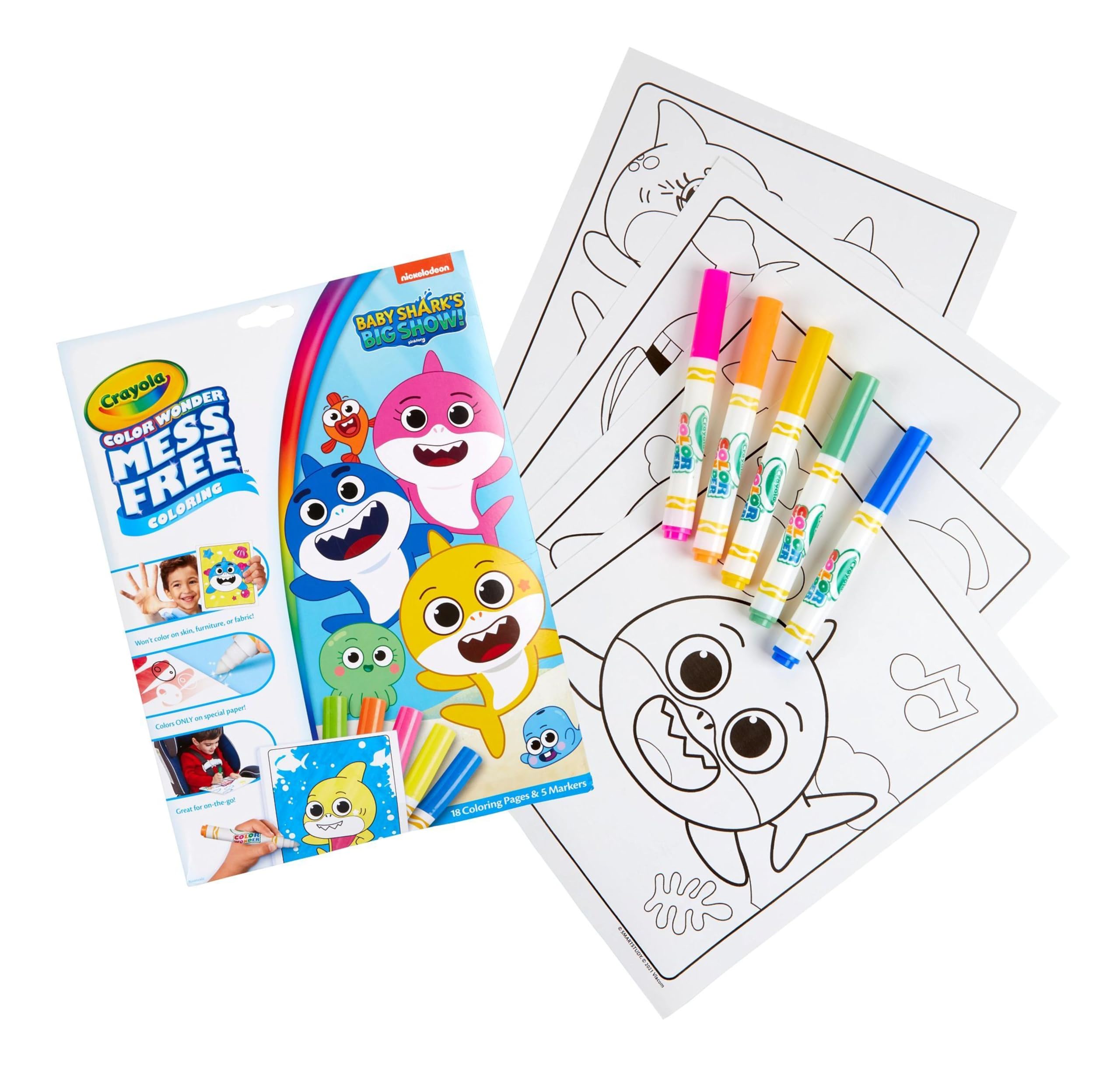 Crayola Baby Shark Color Wonder Pages, Mess Free Coloring For Toddlers, Toddler Coloring Activity, Travel Toy, Gift for Kids