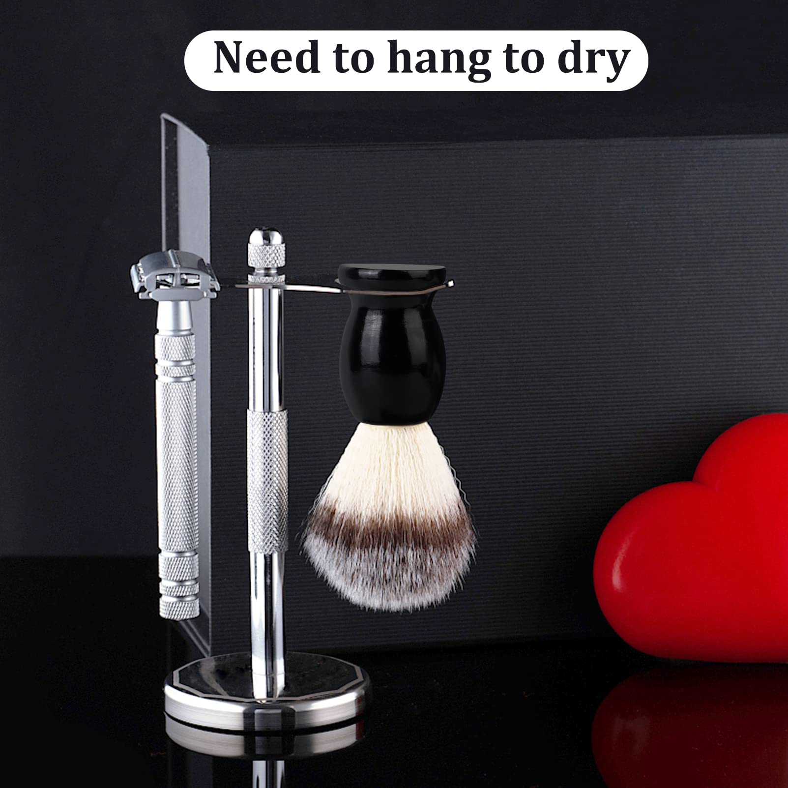 Bassion Shaving Brush for Men Wet Shave Using Shaving Cream & Soap, Wood Handle Hair Salon Shave Brush for Safety Shaving Razor, Straight Razor, Father's Day Gifts for Him Dad Boyfriend (Black)