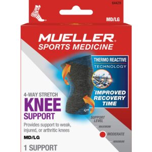 Mueller 64429 Sports Medicine FIR 4-Way Knee Support Sleeve for Men and Women, Gray/Blue, Medium/Large