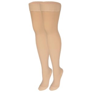 nuvein medical compression stockings, 20-30 mmhg support, women & men thigh length hose, closed toe, beige, medium
