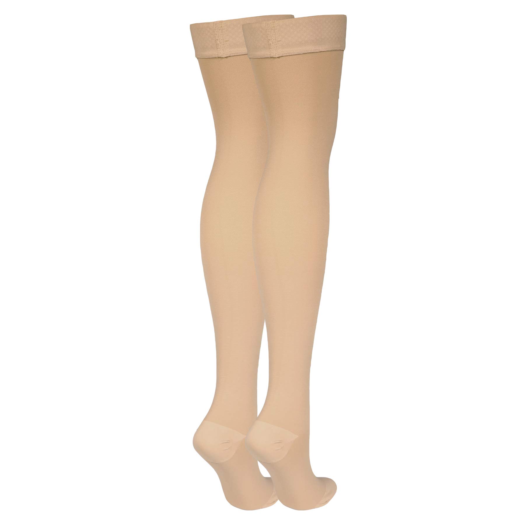 NuVein Medical Compression Stockings, 20-30 mmHg Support, Women & Men Thigh Length Hose, Closed Toe, Beige, Medium