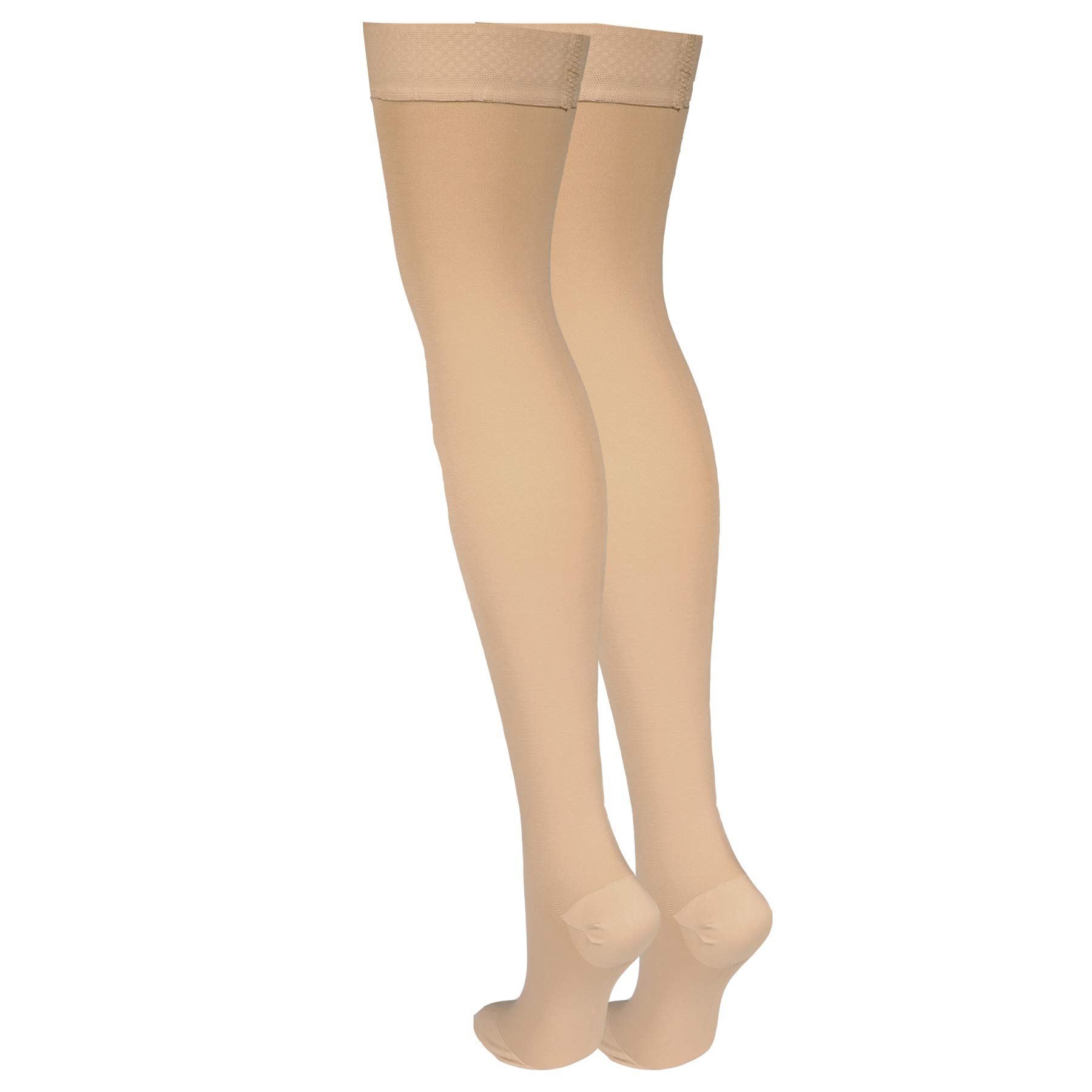 NuVein Medical Compression Stockings, 20-30 mmHg Support, Women & Men Thigh Length Hose, Closed Toe, Beige, Medium