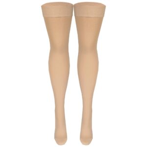 NuVein Medical Compression Stockings, 20-30 mmHg Support, Women & Men Thigh Length Hose, Closed Toe, Beige, Medium