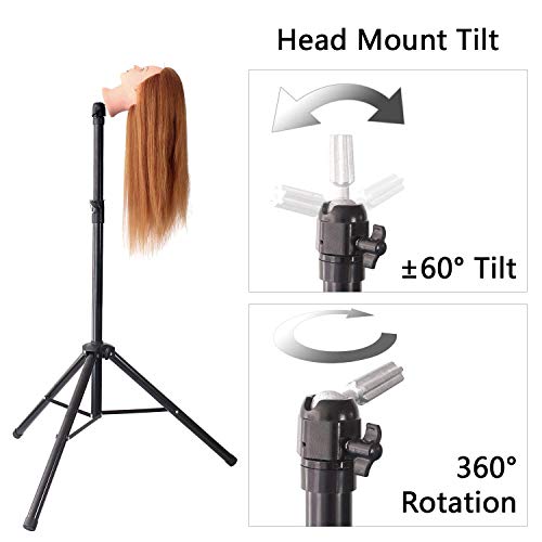 Wig Stand Tripod Mannequin Head Stand Heavy Duty Metal Adjustable Wig Head Stand for Canvas Block Head Styling Making Wigs Displaying Cosmetology Hairdressing Training Manikin Head with Carry Bag