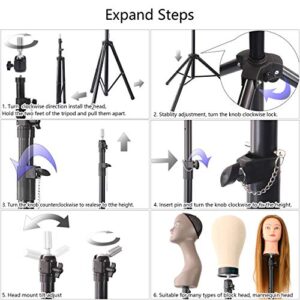 Wig Stand Tripod Mannequin Head Stand Heavy Duty Metal Adjustable Wig Head Stand for Canvas Block Head Styling Making Wigs Displaying Cosmetology Hairdressing Training Manikin Head with Carry Bag