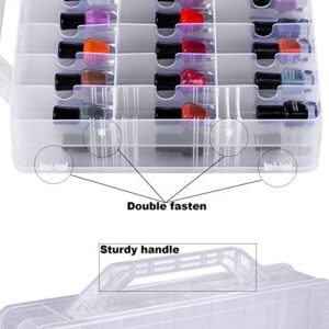 DreamGenius Gel Nail Polish Organizer Case for 48 Bottles, Double Side Holder with Adjustable Dividers, Portable Clear Storage with 2 Nail Separators