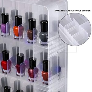 DreamGenius Gel Nail Polish Organizer Case for 48 Bottles, Double Side Holder with Adjustable Dividers, Portable Clear Storage with 2 Nail Separators