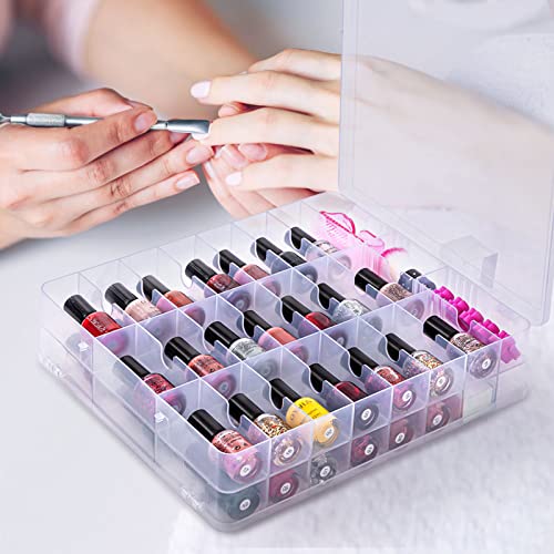 DreamGenius Gel Nail Polish Organizer Case for 48 Bottles, Double Side Holder with Adjustable Dividers, Portable Clear Storage with 2 Nail Separators