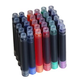 30 pcs jinhao fountain pen ink cartridges refill 6 colors set（ black, blue, apple green, purple, red and orange) international standard size 2.6mm bore diameter