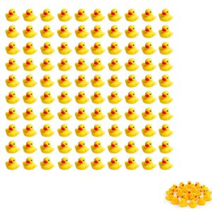 SOHAPY 100Pcs Mini Yellow Rubber Ducks Tiny Baby Shower Rubber Ducks, Squeak Fun Baby Yellow Rubber Bath Toy Float Fun Decorations for Shower Birthday Party Favors Cupcake Carnival Game Gift (100Pcs)