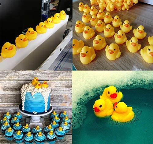 SOHAPY 100Pcs Mini Yellow Rubber Ducks Tiny Baby Shower Rubber Ducks, Squeak Fun Baby Yellow Rubber Bath Toy Float Fun Decorations for Shower Birthday Party Favors Cupcake Carnival Game Gift (100Pcs)