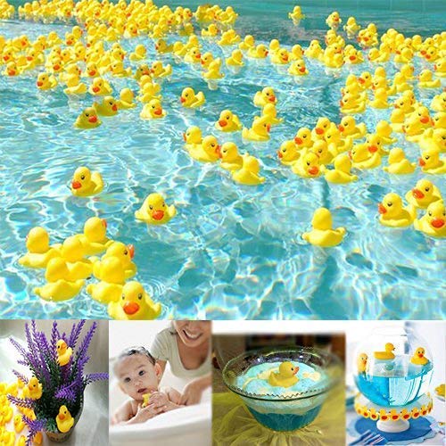 SOHAPY 100Pcs Mini Yellow Rubber Ducks Tiny Baby Shower Rubber Ducks, Squeak Fun Baby Yellow Rubber Bath Toy Float Fun Decorations for Shower Birthday Party Favors Cupcake Carnival Game Gift (100Pcs)