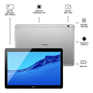 MediaPad T3 10" AGS-L03 4G LTE Tablet 16GB 2 RAM -Android Nougat -Aluminum Alloy Body (Gray) -International Version- No Warranty